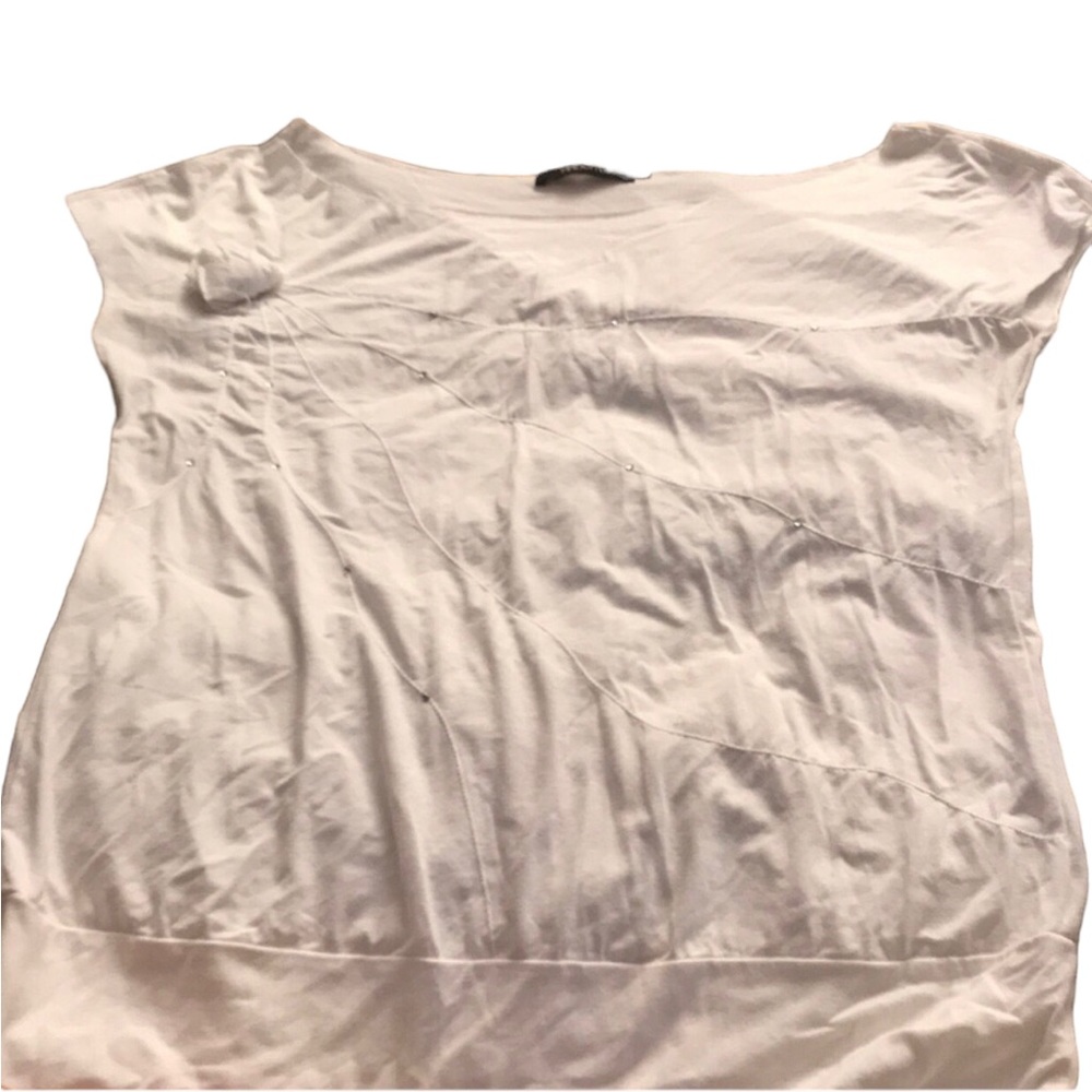 Arden B size large white tee shirt rhinestone detail wide neckline crisp white